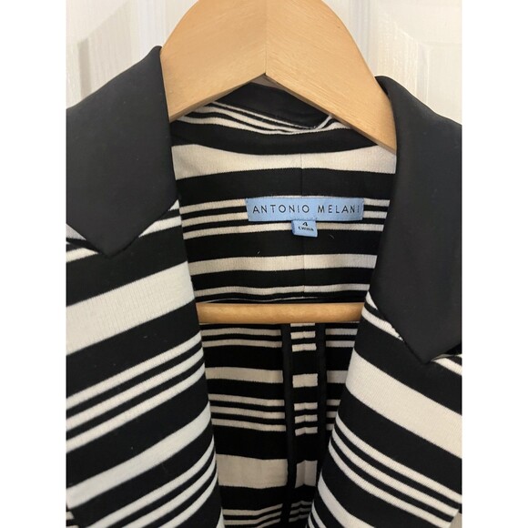 Antonia Melani Black Cream Striped One Button Jacket Size 4 Career Blazer - Picture 9 of 9